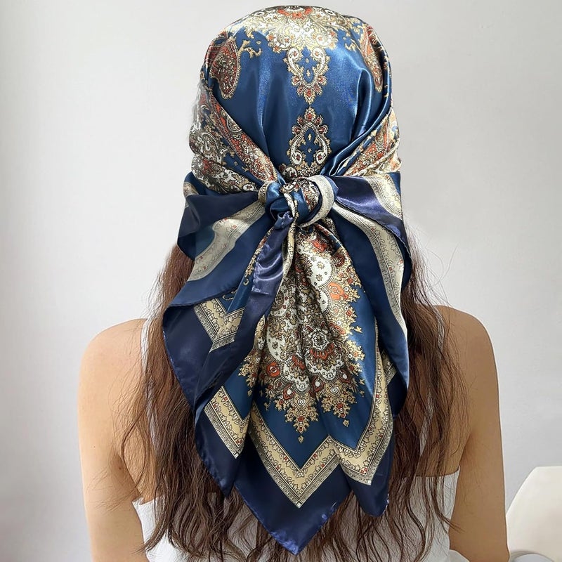 vimate 35" Square Silk Like Head Scarf - Women's Fashion Satin Scarf Bandana for Hair Wrapping at Night. - Image 3